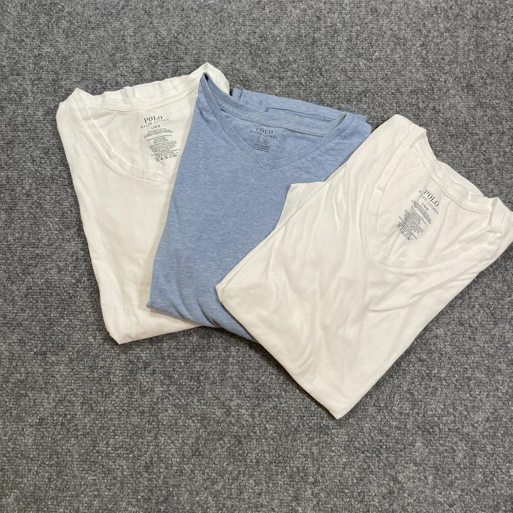 Polo Ralph Lauren T Shirts LOT OF 3 Men's Large White Blue V Neck Tee Cotton